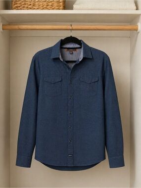 pd&c Men’s Button-Up Shirt Size Large Blue Long Sleeve Casual 24x32